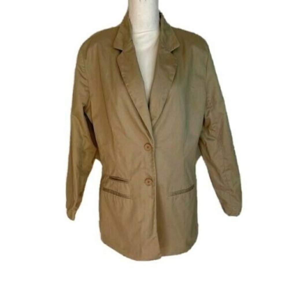 Forenza Blazer Womens Vintage Tan Heavy Cotton Lined Shoulder Pads Oversized
